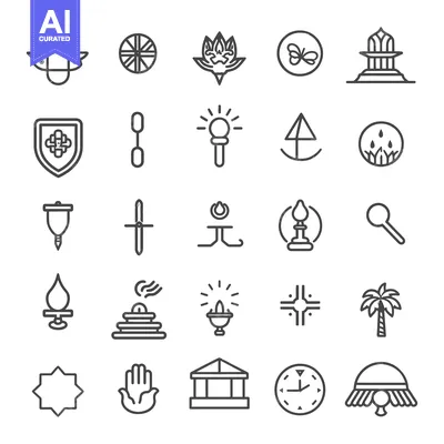 Aset desain premium: A Set of 25 Line Icons Representing Various Objects and Concepts