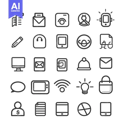 Aset desain premium: A Set of 25 Outline Icons Depicting Various Tech and Business Concepts