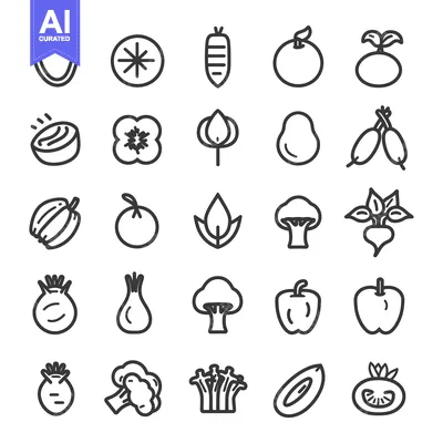 Aset premium populer: A Set of 25 Outline Illustrations of Fruits and Vegetables
