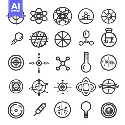 Aset desain premium: A Set of 25 Science-Related Icons in Outline Style