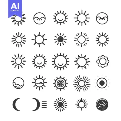 Premium design asset: A Set of 25 Sun and Moon Icons in Black and White