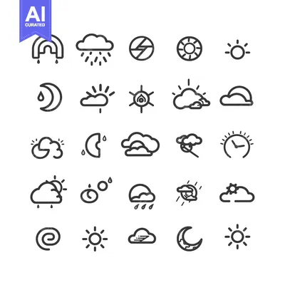 Aset desain premium: A Set of 25 Weather and Time Icons