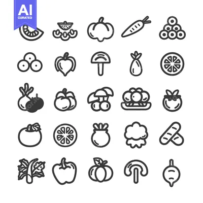 Aset desain premium: A Set of 28 Line Drawings of Fruits and Vegetables