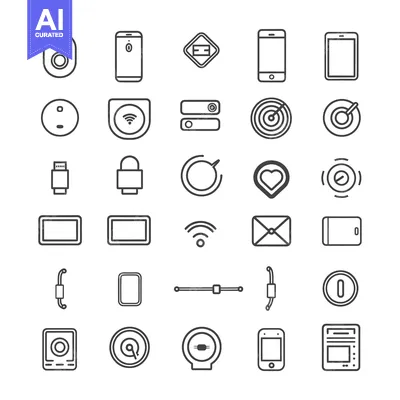 Aset premium populer: A Set of 28 Outline Icons Depicting Technology and Communication Devic