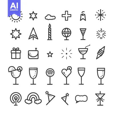 Aset desain premium: A Set of 30 Line Icons Related to Celebration, Party, and Festivities