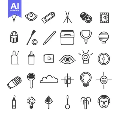 A Set of 32 Line Art Icons Representing Various Concepts