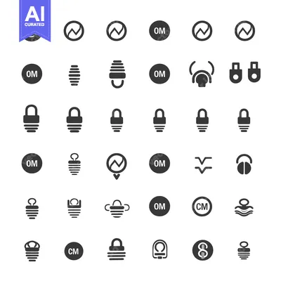 Premium design asset: A Set of 36 Black and White Icons Depicting Various Shapes, Symbols, a