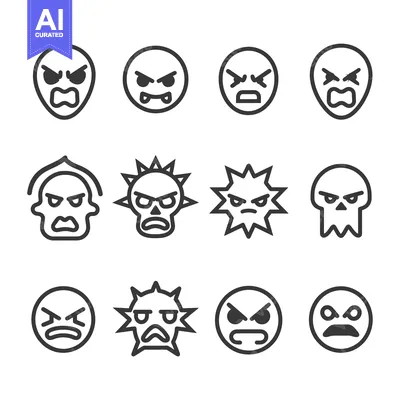 A Set of Angry Emojis with Different Facial Expressions and Styles