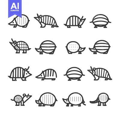 Aset premium populer: A set of armadillo icons with different poses and shell patterns