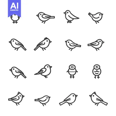 Aset desain premium: A Set of Bird Icons in Outline Style