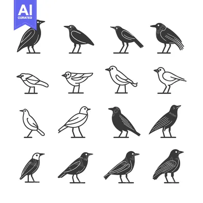 Aset desain premium: A Set of Bird Silhouettes in Various Poses