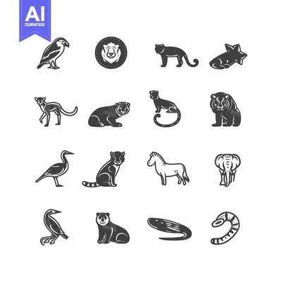 Aset premium populer: A Set of Black and White Animal Illustrations