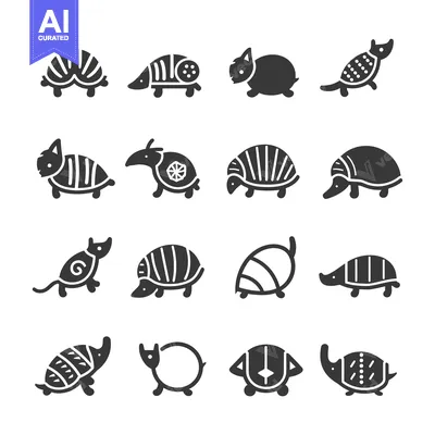 A Set of Black and White Armadillo Icons
