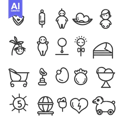 Aset desain premium: A Set of Black and White Baby-Themed Icons