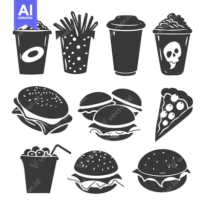 Popular premium asset: A Set of Black and White Fast Food Icons