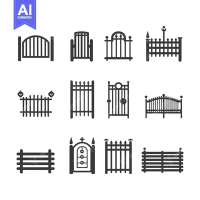 A Set of Black and White Fence and Gate Icons