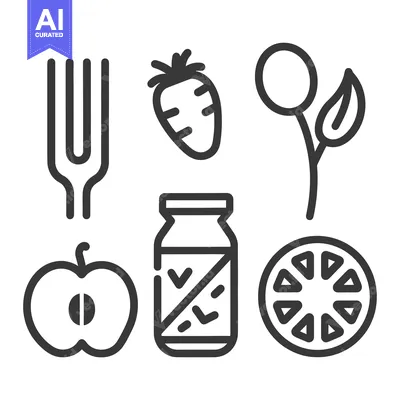 Aset desain premium: A set of black and white food icons