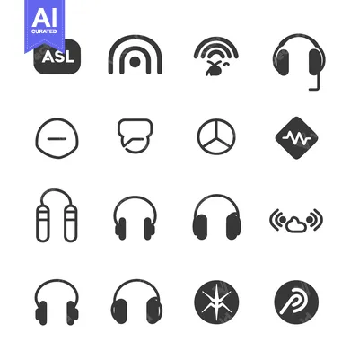 Aset desain premium: A Set of Black and White Icons Depicting Audio, Communication, and Tec