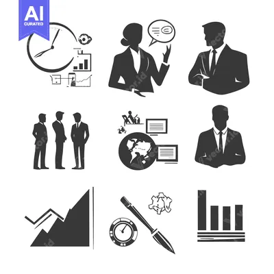 Aset premium populer: A Set of Black and White Icons Depicting Business and Finance Concepts