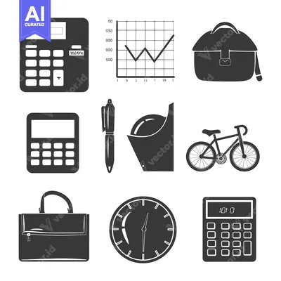 Aset premium populer: A Set of Black and White Icons Depicting Everyday Objects and Tools