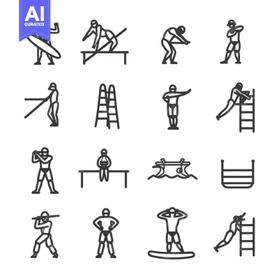Aset premium populer: A Set of Black and White Icons Depicting Various Water Sports and Swim