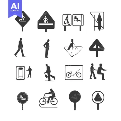 Premium design asset: A Set of Black and White Icons Representing Pedestrian and Bicycle Tra