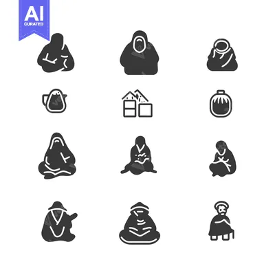 Aset premium populer: A Set of Black and White Illustrations Depicting Various People in Tra