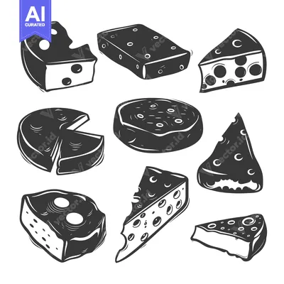 Premium design asset: A Set of Black and White Illustrations of Different Types of Cheese
