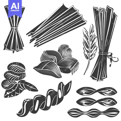 Popular premium asset: A Set of Black and White Illustrations of Different Types of Pasta