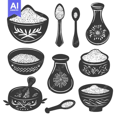 Aset premium populer: A Set of Black and White Illustrations of Salt in Various Containers