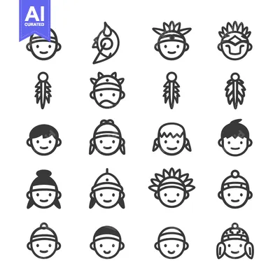Aset desain premium: A Set of Black and White Line Art Illustrations of People Wearing Wint