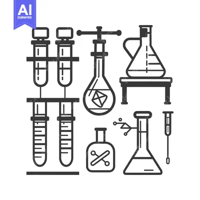 Premium design asset: A Set of Black and White Line Drawings of Laboratory Equipment