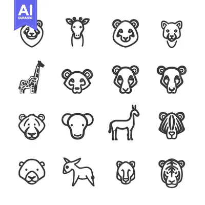 Premium design asset: A Set of Black and White Line Drawings of Various Animals