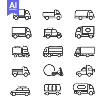 Premium design asset: A Set of Black and White Line Drawings of Various Vehicles
