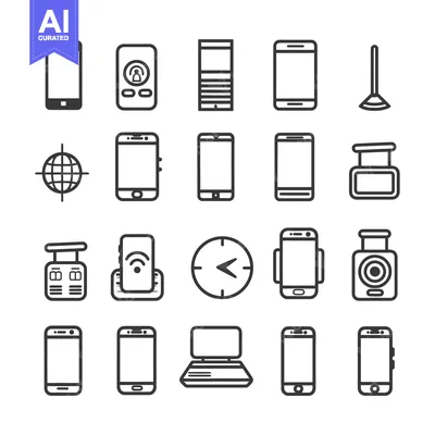 Aset premium populer: A Set of Black and White Line Icons for Various Mobile Devices and Gad