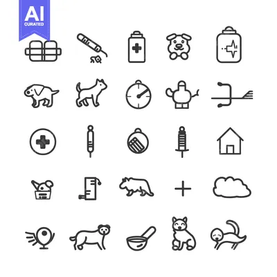 Aset premium populer: A Set of Black and White Line Icons Representing Veterinarian Services