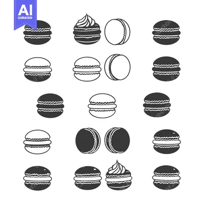 A Set of Black and White Macaron Illustrations