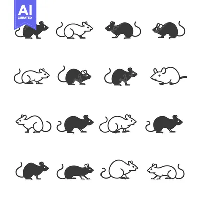 Aset premium populer: A Set of Black and White Mouse Icons in Various Poses