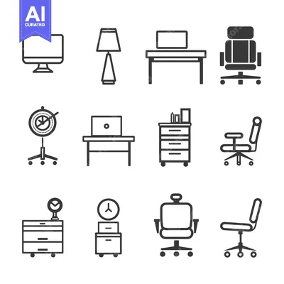 Aset premium populer: A Set of Black and White Office Furniture Icons