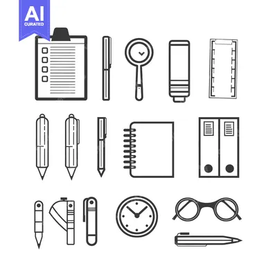 A Set of Black and White Office Supplies Icons