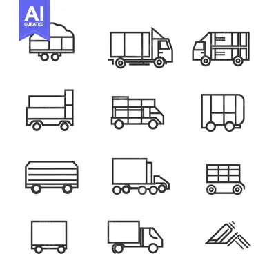Premium design asset: A Set of Black and White Outline Icons of Trucks and Trailers