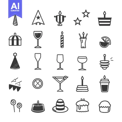 Premium design asset: A Set of Black and White Party Celebration Icons