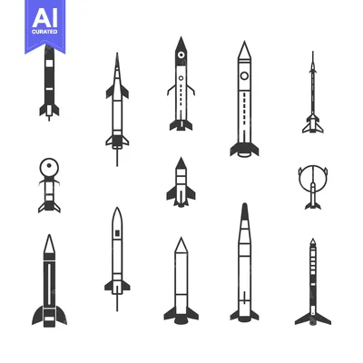Aset premium populer: A Set of Black and White Rocket and Missile Icons