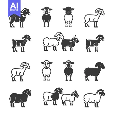Premium design asset: A Set of Black and White Sheep and Ram Illustrations