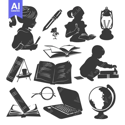 A Set of Black and White Silhouettes Depicting Education and Learning