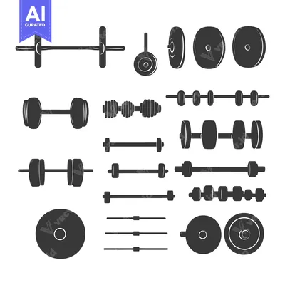 Aset desain premium: A Set of Black and White Silhouettes of Gym Weights