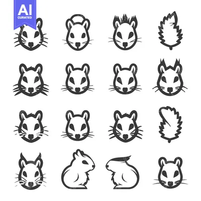 Aset desain premium: A Set of Black and White Squirrel and Leaf Icons