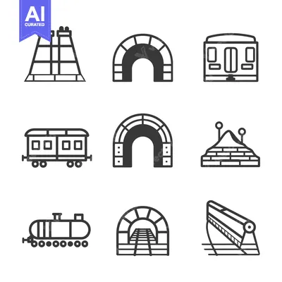Aset premium populer: A Set of Black and White Train and Tunnel Icons