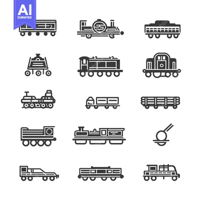 Aset premium populer: A Set of Black and White Train Car and Locomotive Icons