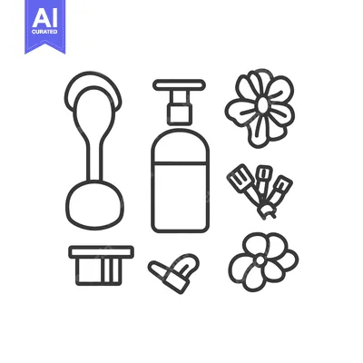 A set of black outline illustrations depicting beauty and skincare too